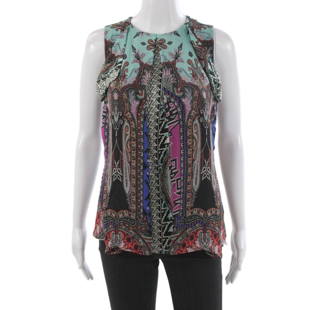Etro Womens Tunic Blouse Multicolor Paisley Silk Sleeveless Size 42